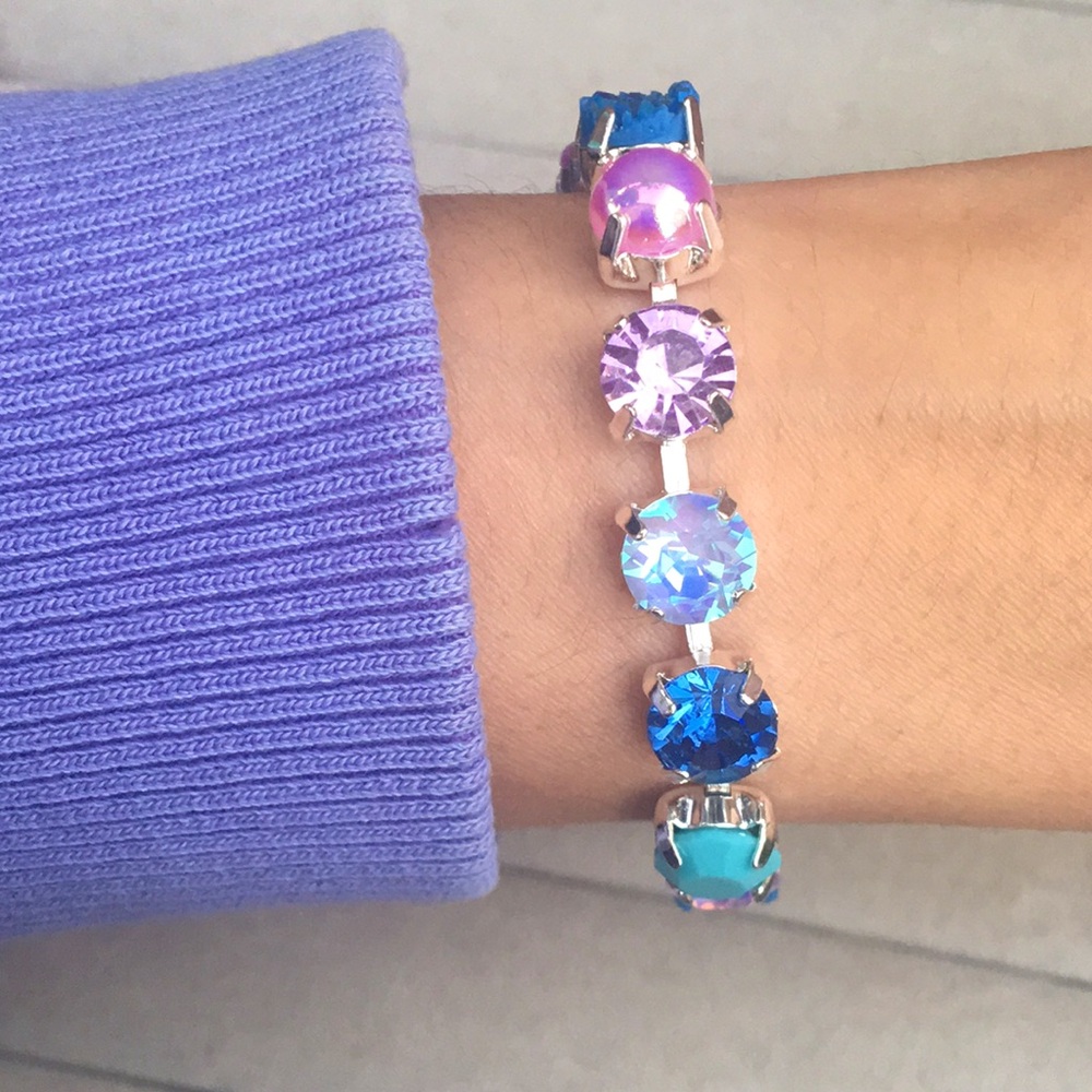 Sapphire, Purple +Periwinkle Opal Aurora Borealis Silver Crystal Tennis Bracelet - Picture 4 of 8